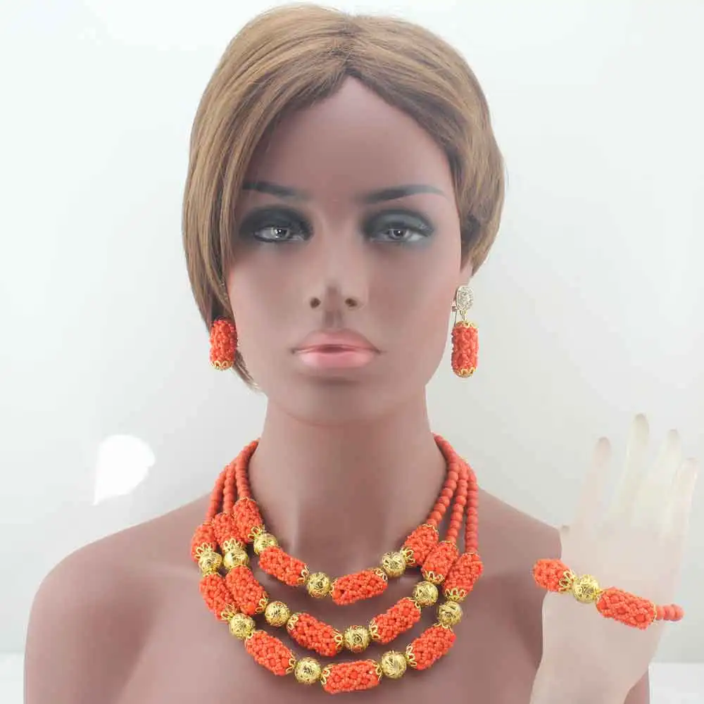 

New Splendid Orange Women Costume African Jewelry Set Indian Nigerian Wedding Statement Necklace Set Free Shipping W13605