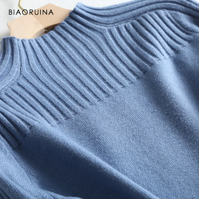 BIAORUINA, 3 цвета, Женский Повседневный вязаный свитер, подходит ко всему, Женский водолазка, Модный пуловер, женские теплые элегантные свитера