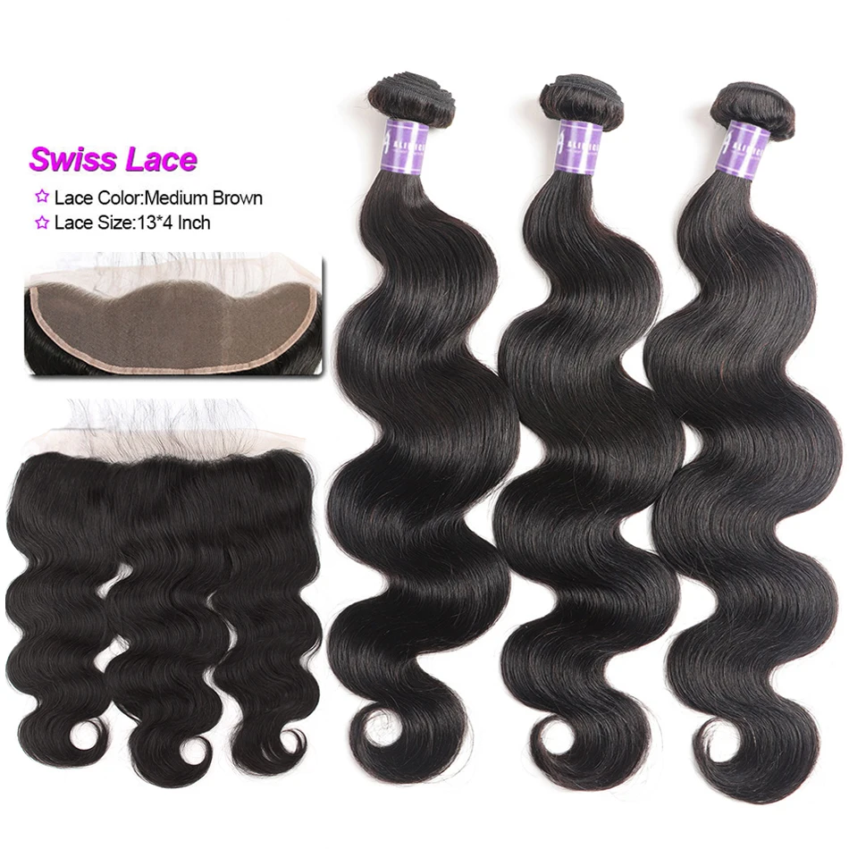 

8-28inch Bundles With Frontal Peruvian Body Wave Bundles With Closure 13×4 Alimice Human Hair 3 Bundles With Lace Frontal Remy
