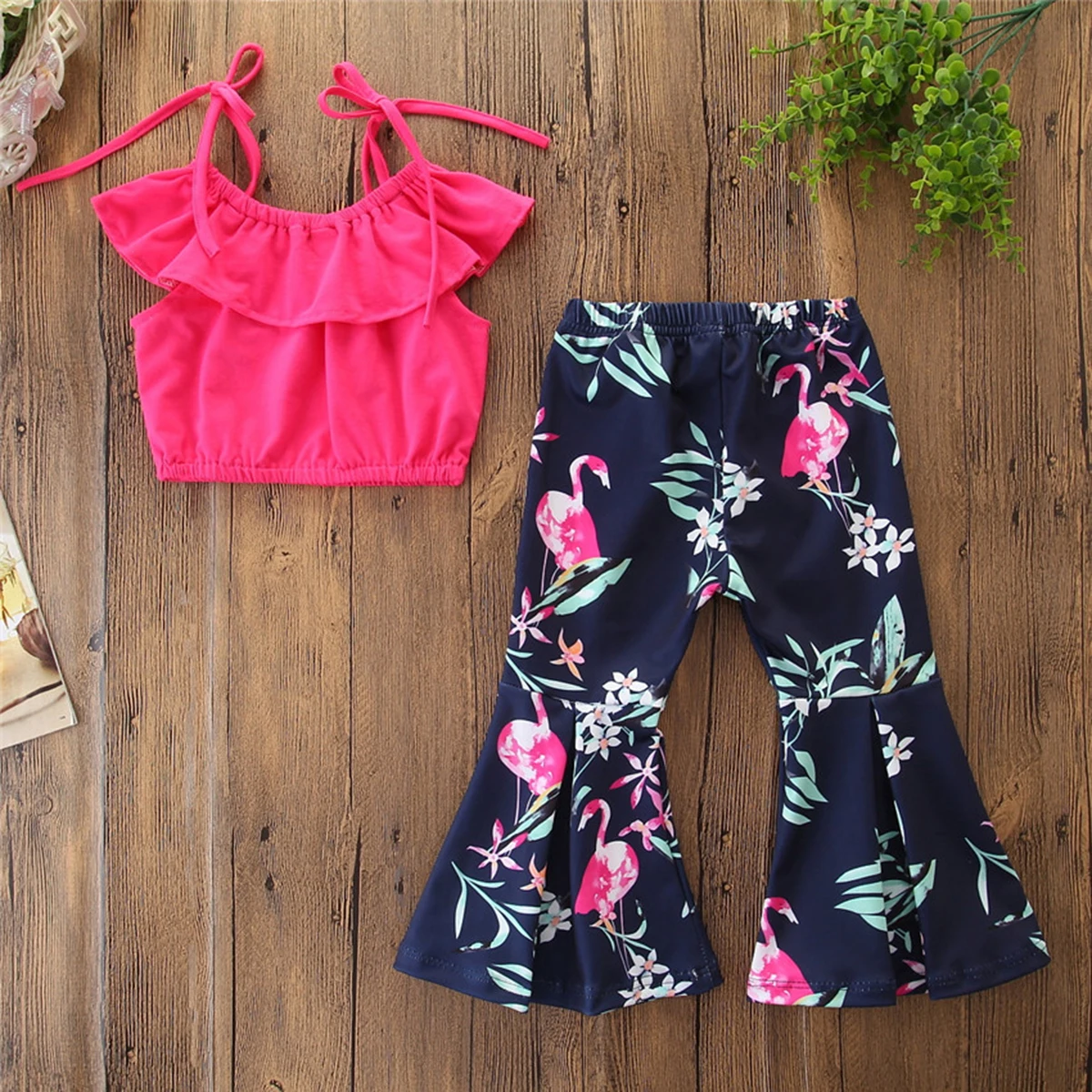 

2019 Baby Girl summer clothing set Rose Off Shoulder Tops T-shirt Flower Flares Pants Outfits for Kid clothes toddler Children