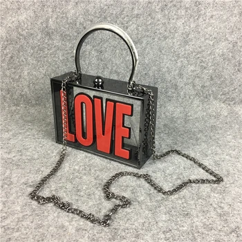 

TekiEssica Women Original Design Acrylic Letter Print Transparent Bag Shoulder Diagonal Crossbody Handbags Small Square Bag