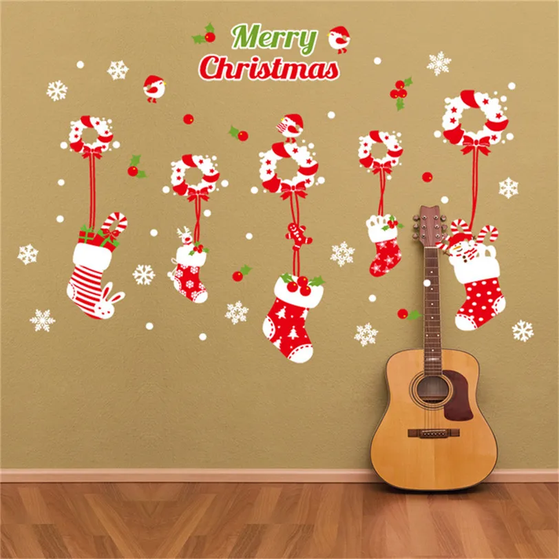 Merry Christmas Stocking Stickers For Window Showcase Removable DIY