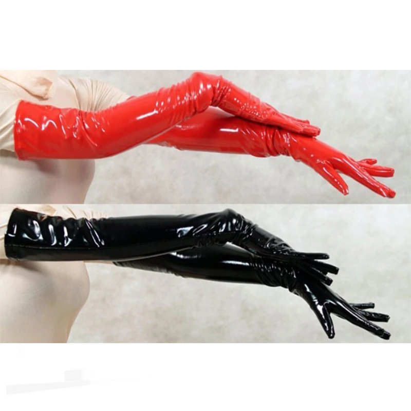 Promotion-High-Quality-Sexy-Black-Red-PVC-Clubwear-Women-Leather-Long-Gloves-Hip-Hop-Play-Drum