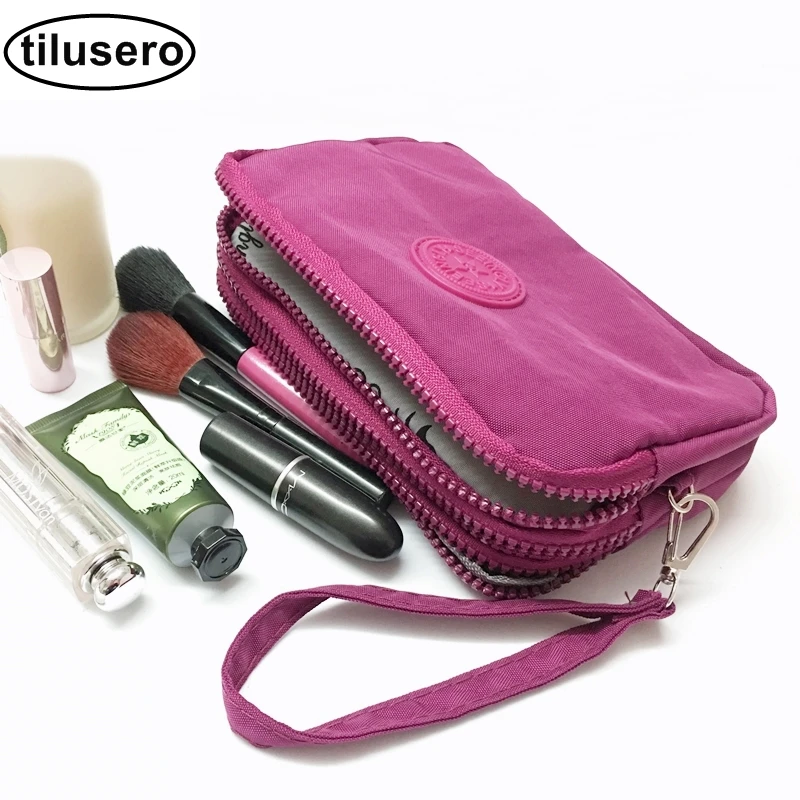 

3 Zippers Makeup Bags With Multicolor Pattern Cute Cosmetics Pouchs For Travel Ladies Pouch Women Cosmetic Bag F035