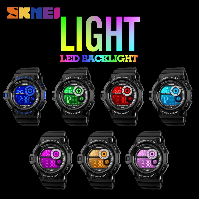 Спортивные мужские часы модные повседневные LED черный светильник ударопрочный