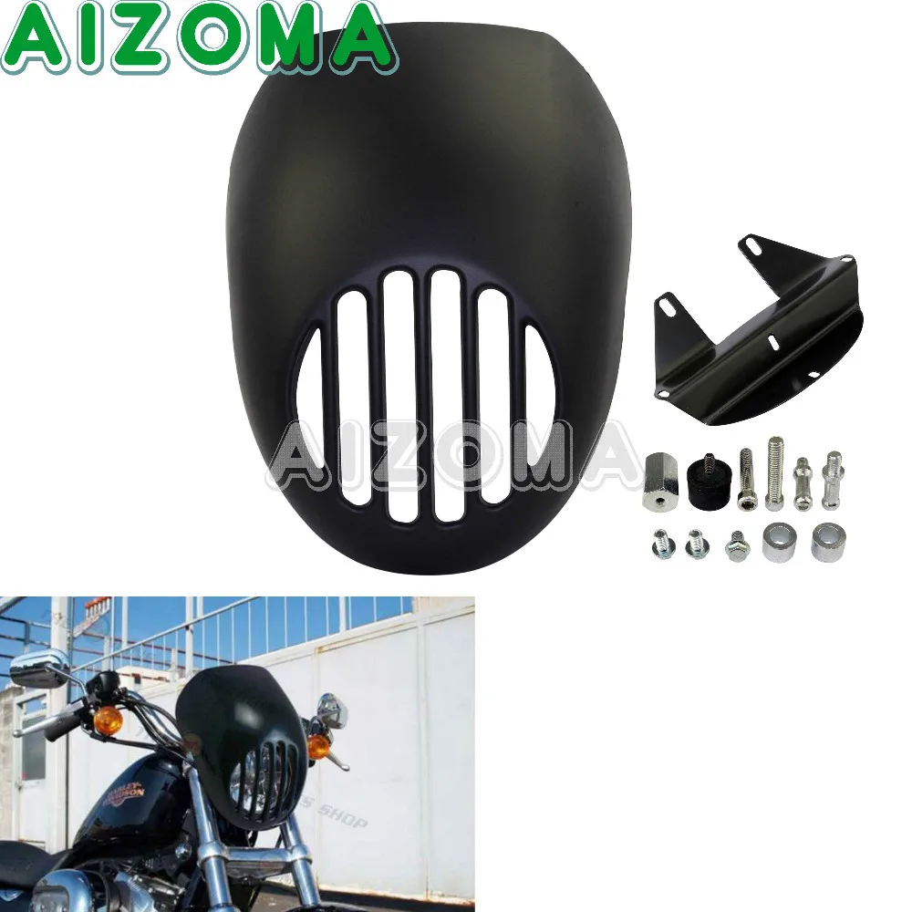 

Motorcycles Headlight Mask Matted Black 5-3/4" Headlight Fairing Prision Visor Cowl For Harley Sportster Dyna FX XL FXR 1973-UP