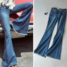 Высококачественные расклешенные джинсы женские винтажные джинсы с высокой талией летние синие эластичные тонкие джинсовые брюки Femme Nouveau Ds50708