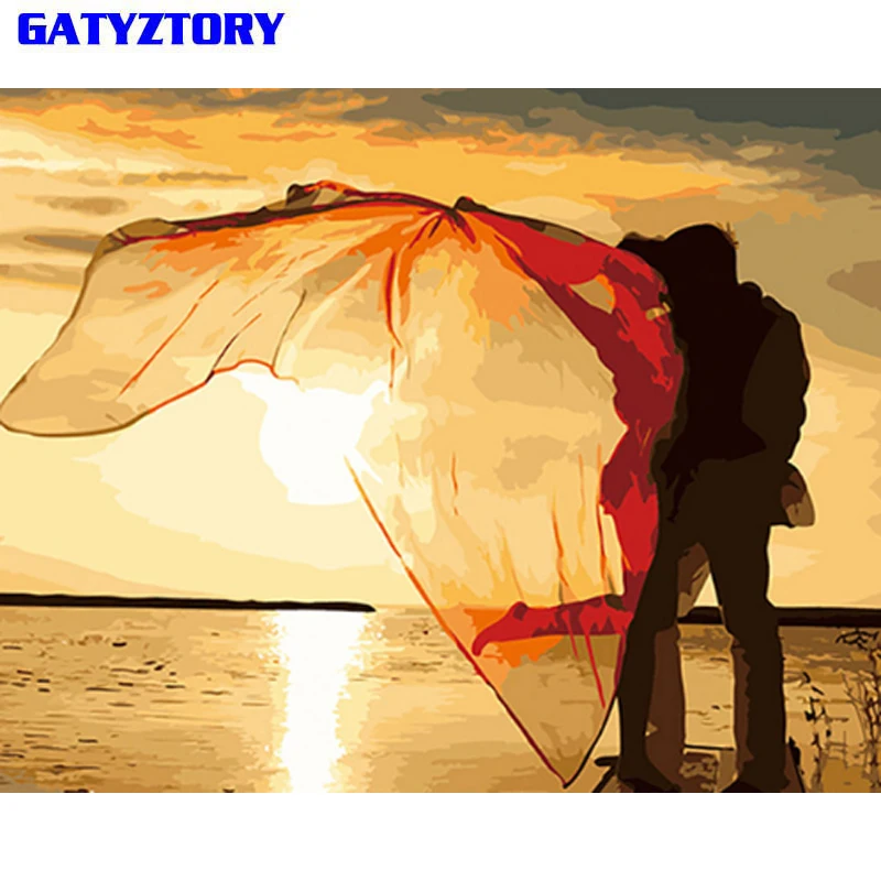 

GATYZTORY Seaside Lovers DIY Painting By Numbers Abstract Modern Wall Art Figure Painting Hand Painted For Home Decoration 40x50