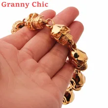 Мужской браслет с золотыми черепами 316L, нержавеющая сталь, браслет на запястье, готический браслет, ювелирные изделия, подарок