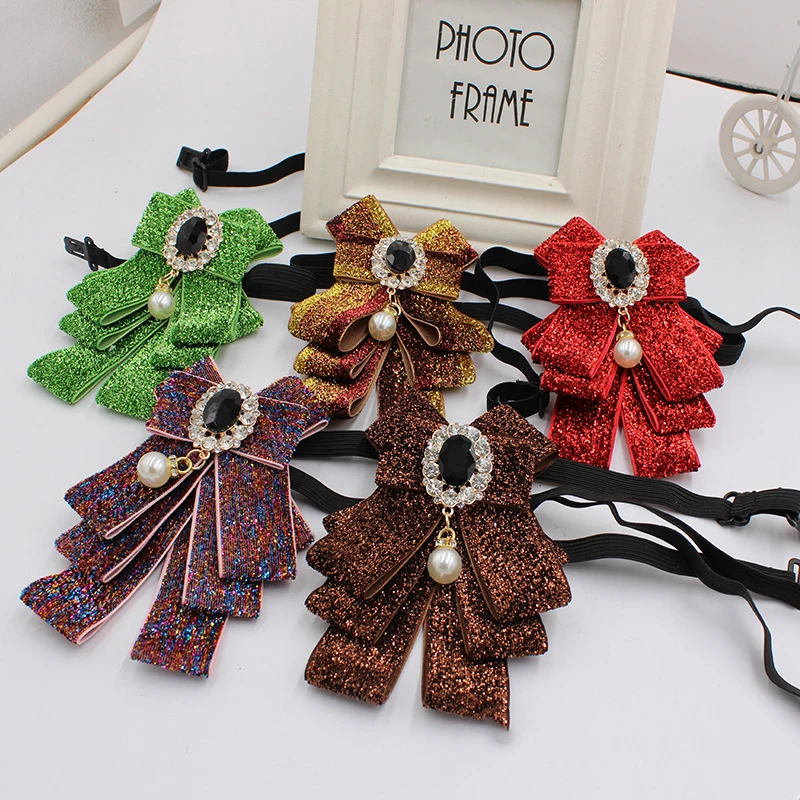 

British Style Bowtie Collar Flower Imitation Pearls Bowknot Neckties Girls School Uniform Bank Professional Neck Bow Ties