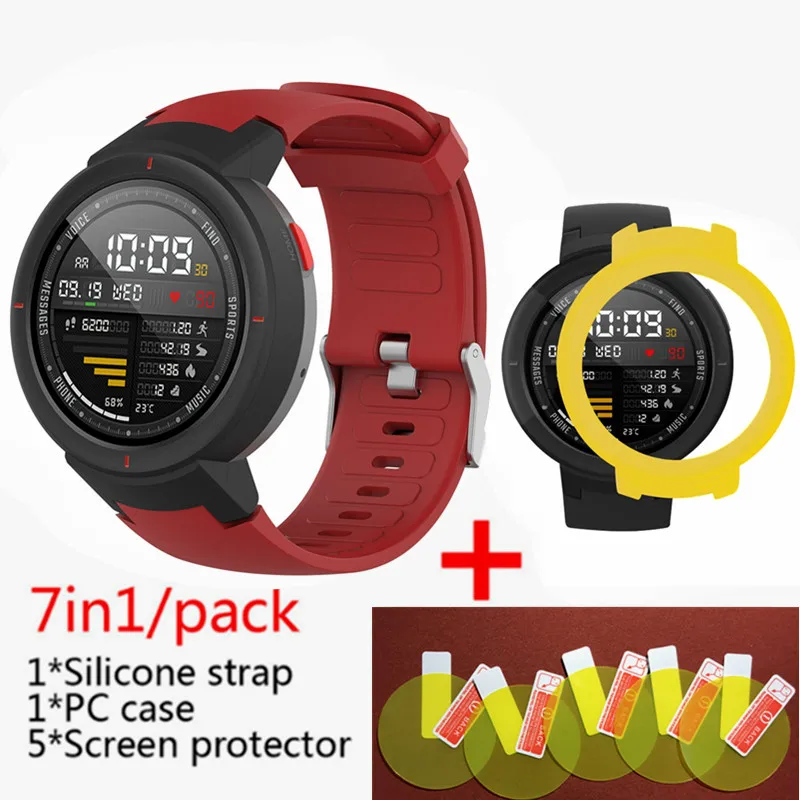 3в1 силиконовый ремешок для смарт-часов Huami Amazfit+ чехол с рамкой+ Защитная пленка для экрана amazfit Verge - Цвет: Red 3