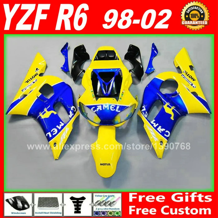 

Custom Fairings set for YAMAHA R6 1998-2002 YZFR6 yellow camel body parts kit yzf-r6 98 99 00 01 02 fairing kits 1999 2000 2001