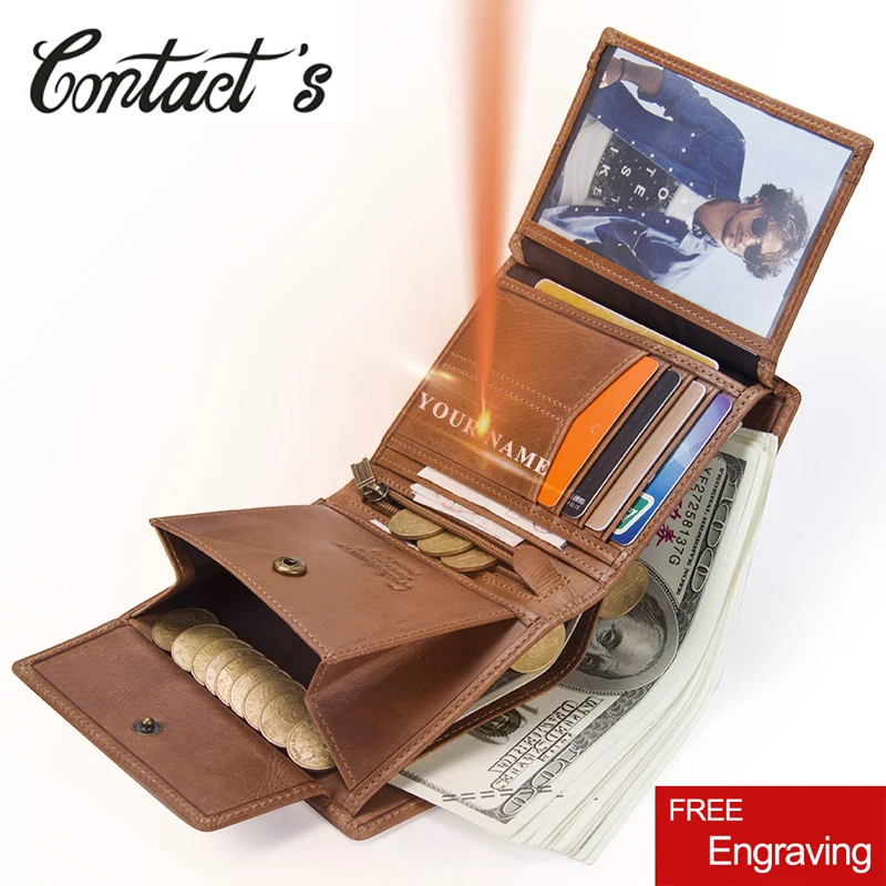 Contact&#39;s Man Wallet Genuine Leather Trifold Men Wallets Zipper Coin Purse Short Design ...