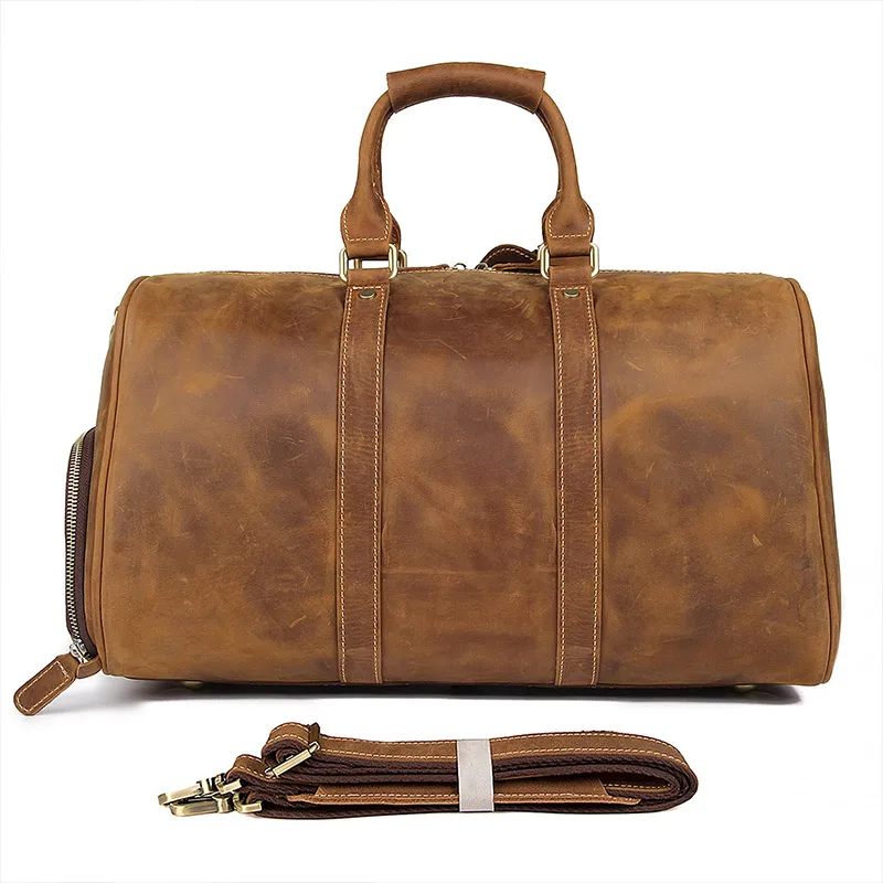 

Men's Big Capacity Travel bag Durable Crazy Horse Leather Travel Duffel Real Leather Large Shoulder Weekend Bag X-7077