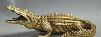 

10"Chinese Fengshui Brass Alligator Wild Animal Alligator Crocodile Fish Statue