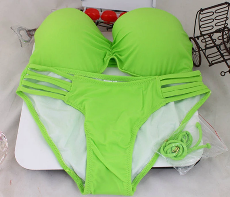 Wingteng 2018 Black Brazilian Bikini set Bandeau push up Bikinis Swimsuit women thong Swimwear female Micro Bathing Suits Badpak