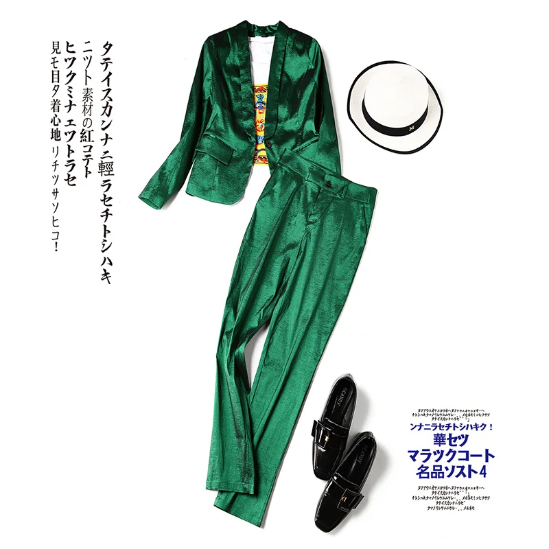 

Fashion Pant suits female Autumn New Green casual small suit + pants two-piece suit women