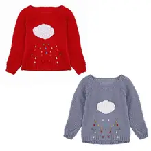 Зимняя одежда для девочек; детский пуловер; вязаный свитер с рисунком дождя