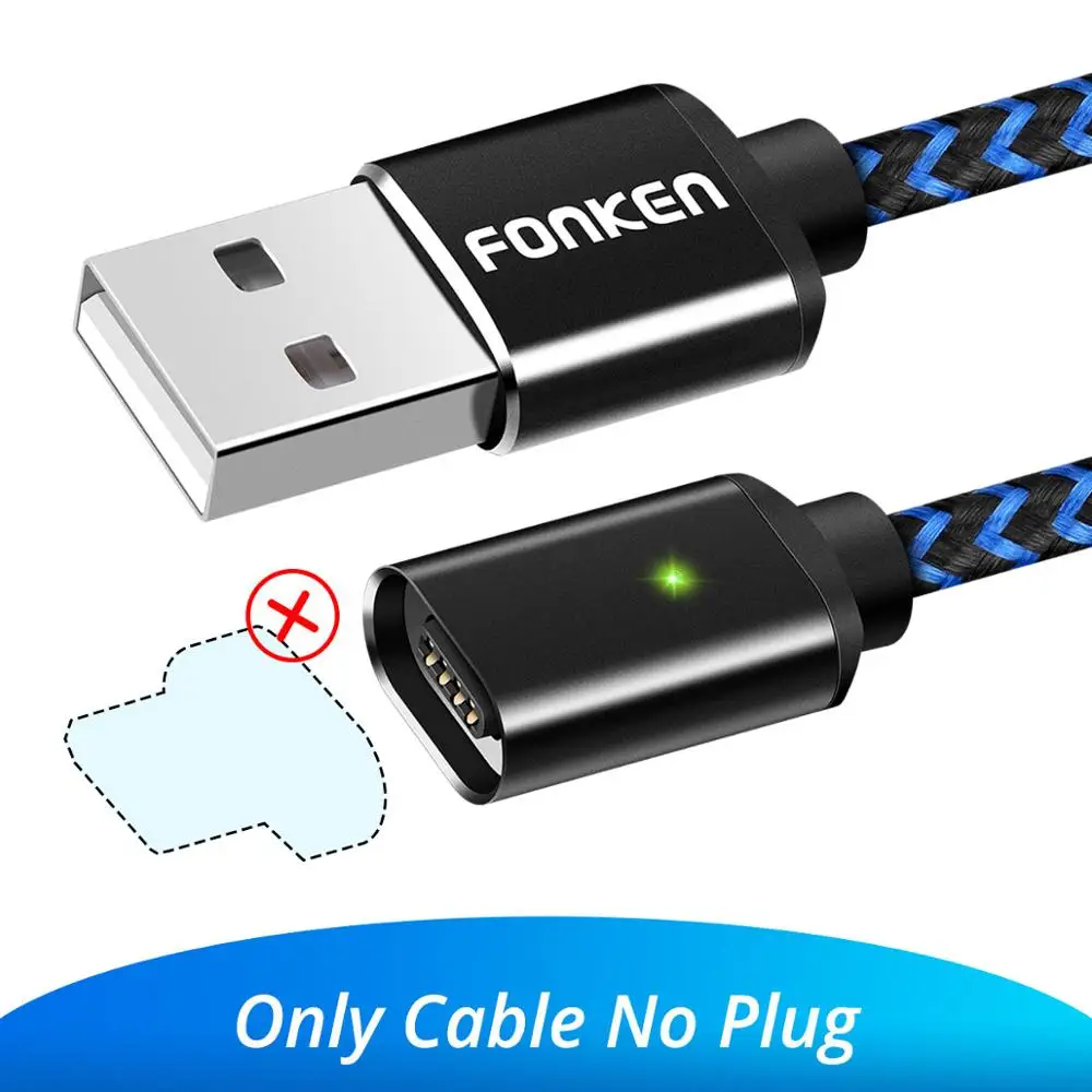 FONKEN Магнитный кабель Micro USB, магнитный кабель Mini USB для телефона, 1 м, а, шнур для быстрой зарядки, светодиодный кабель для синхронизации данных и мобильных телефонов - Цвет: Black Cable NO Plug