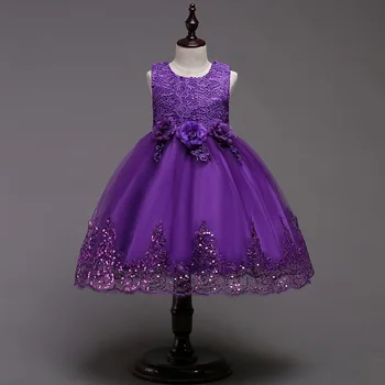 

Children's dress Huatonglifu pure color flower dress princess wedding dress baby girl christmas dress beautiful Ball gown