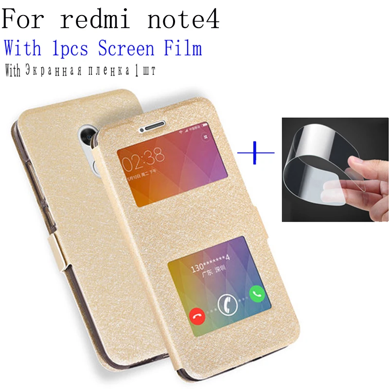 Роскошный чехол для телефона xiaomi redmi note 4 защитный с открытым окошком кожаный
