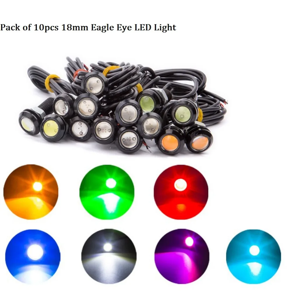 

10PCS Universal LED DRL Eagle Eye Light Car Motorcycle Fog Daytime Running 3W Colorful Backup Lamp 18mm Small light for Vehicles