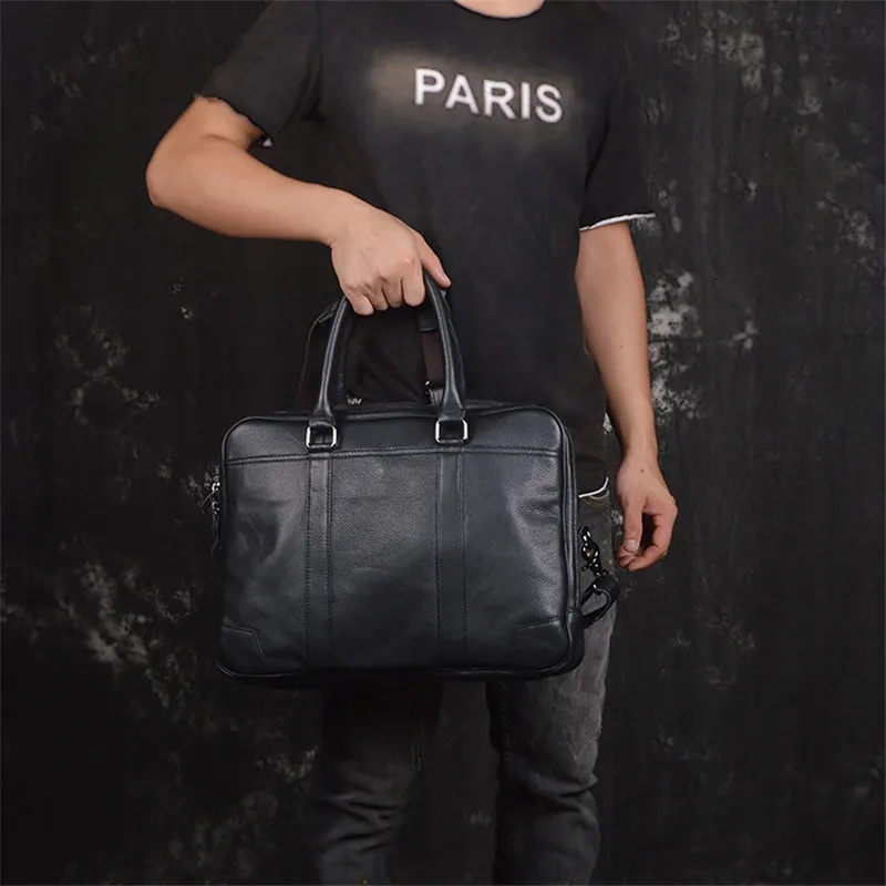 Nesitu Высокое качество Черный Натуральная кожа 14 ''ноутбук офисный мужской портфель бизнес сумка портфель M1814