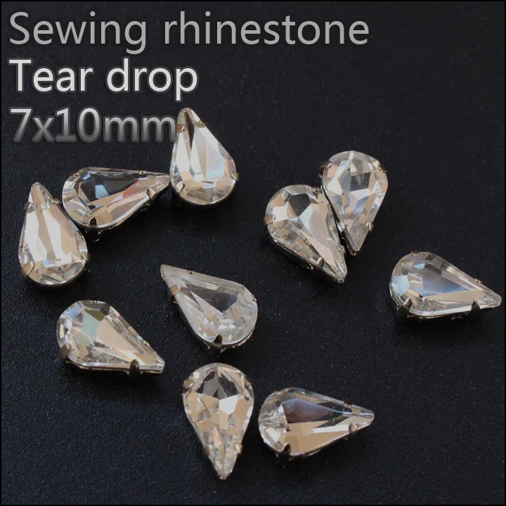 Upscale sew on rhinestones 30pcs/lot crystal tear drop shaped flatback