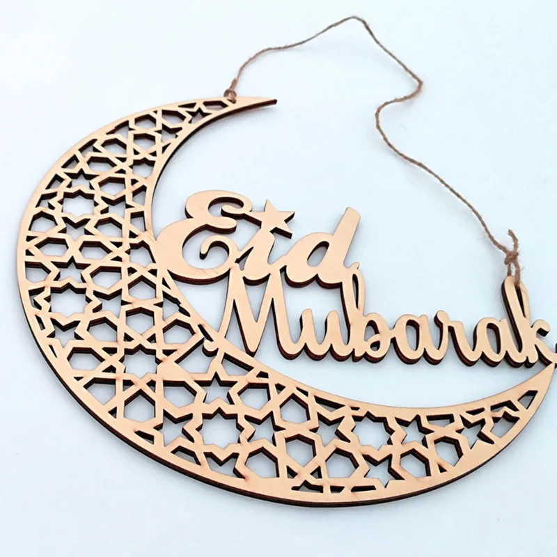 Ramadan Eid Mubarak Wooden Plaque Moon Islam Muslim Eid Mubarak Hanging Pendant Decoration For Home DIY Hollow Party Supplies  (1)