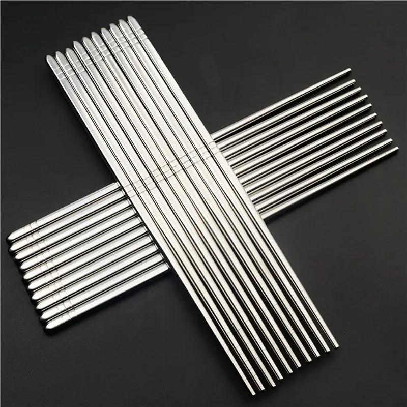 5 Pairs\Pack Stainless Steel Chopsticks Anti-skip Thread Style Durable