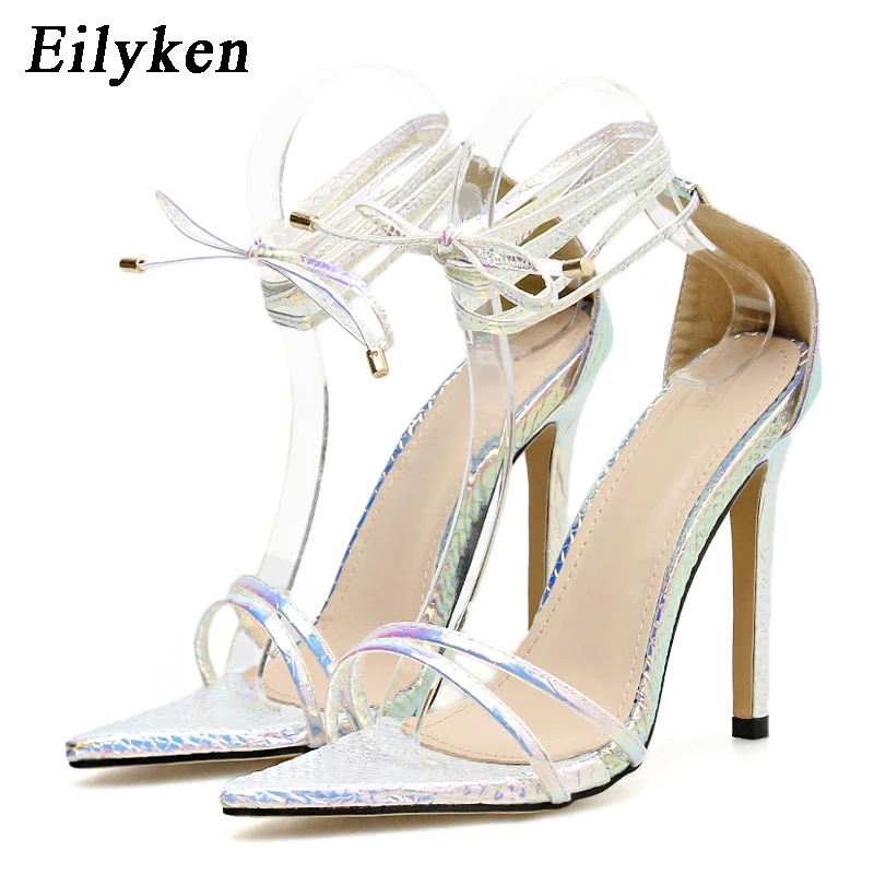 

Eilyken Fashion Snake Print Pointed Ankle Strap Women Sandals Open Toe Thin High Heels Sandals Party Shoes Woman