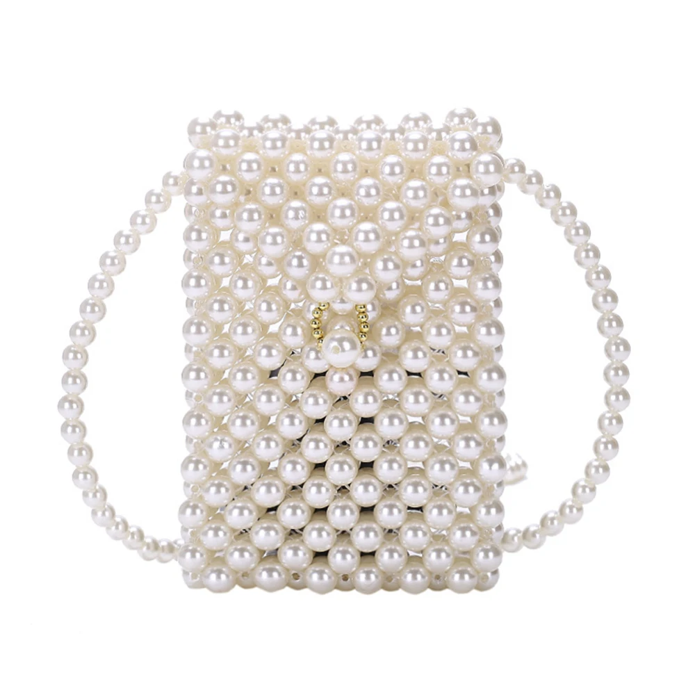 

2019 Fashion Hand Woven Pearl Bags Lady Beaded Shoulder Bag Party Crossbody Bag