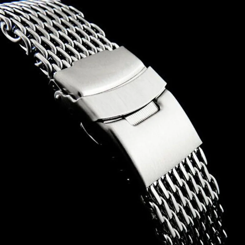 18mm,20mm,22mm,24mm Original Luxury Brand strap Link Double Clasp Silver Bracelet Wrist Band Stainless Steel Mesh WatchBand