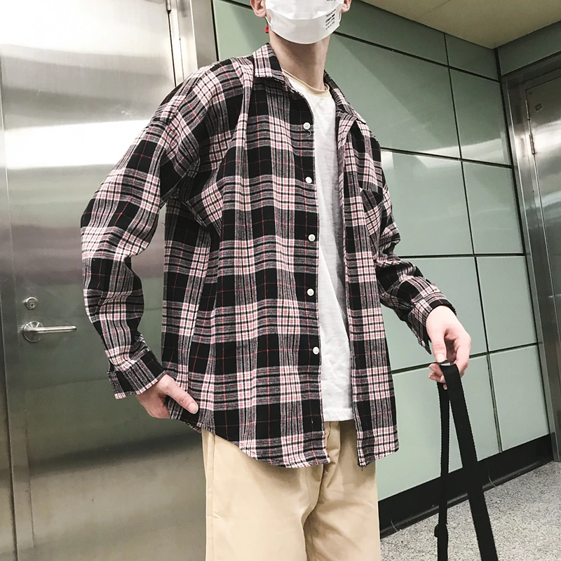 Checkers Super Fire Shirt Bf Men S Loose Uzzang Korean Edition Fashion Shirt Hong Kong Wind Chic Clothes Aliexpress Men S Clothing