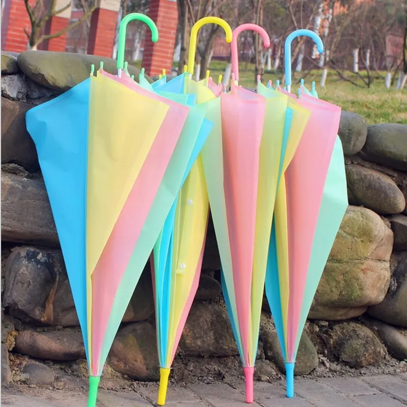 Rainbow Long Handle Umbrella Straight Parasol Wind Proof Paraguas