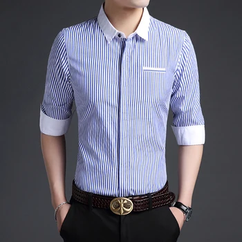 

New 2017 Autumn Striped Fashion Men Dress Shirts Long Sleeve Stripes Clothing Social Formal Business Men's Casual Shirts