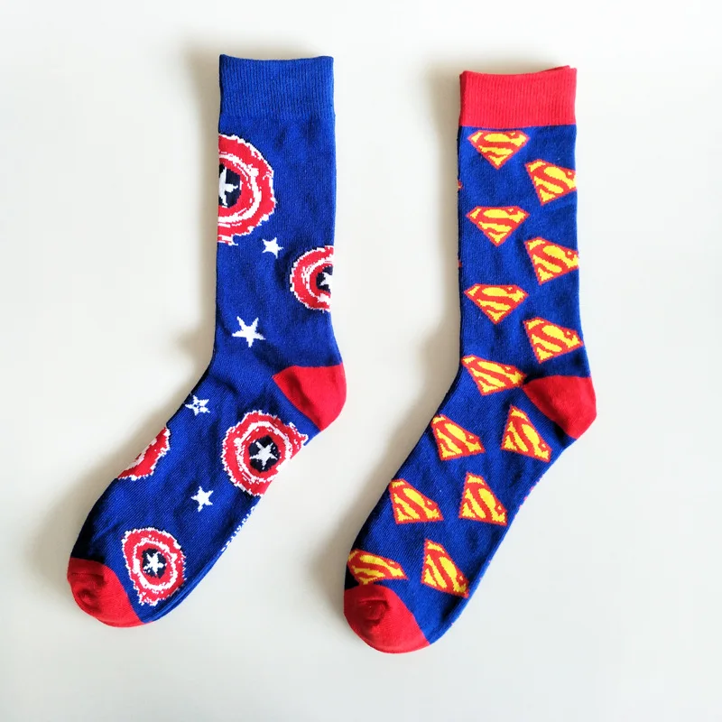 1 пара для мужчин Marvel Comics Hero Капитан Америка Гражданская война носки для девочек мультфильм Супермен теплые шить узор Нескользящие повсе