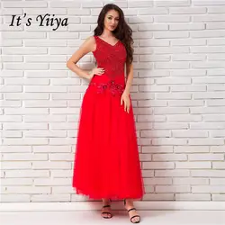 Это Yiiya красный v-образным вырезом без рукавов спинки Аппликации вечерние платья длиной до пола Длина вечерние высокое качество избиение