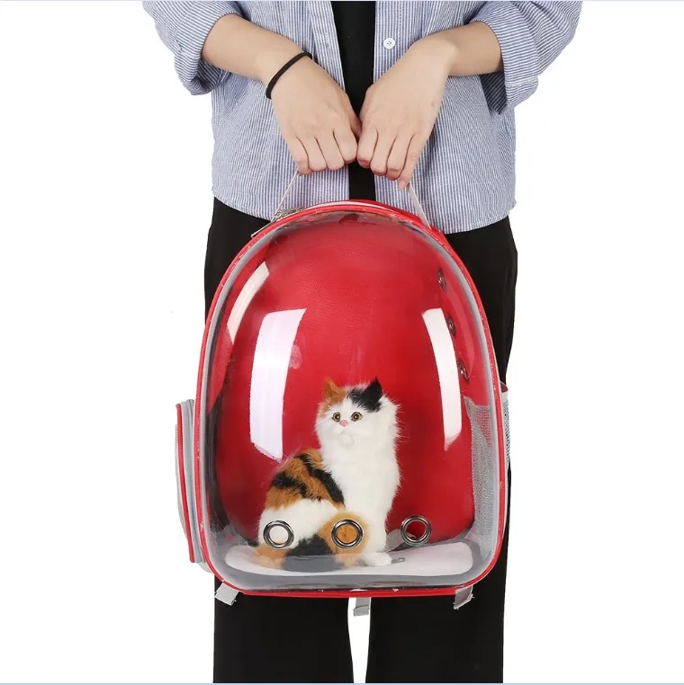 Красивая дышащая переносная сумка-переноска для домашних животных, сумка для путешествий, сумка для щенков, кошек, прозрачный космический рюкзак для домашних животных, капсула - Цвет: Красный