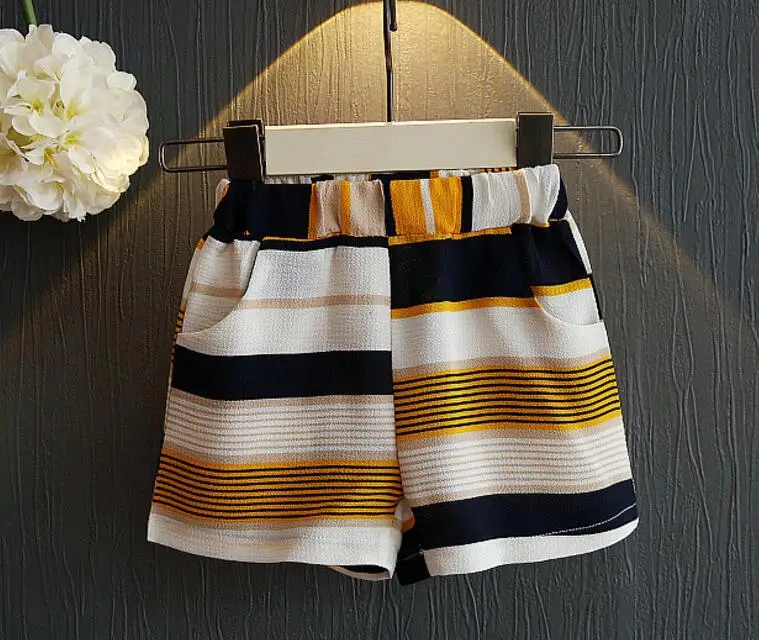 Sleeveless Girls Clothing Sets Casual Chiffon Striped Shirt Tops Shorts 2-piece Kids Clothes 2019 Summer Children Outfits Suit (12)