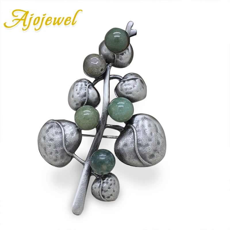 

Ajojewel Retro Style Natural Stone Branches Leaf Brooch Jewelry Vintage Women Accessories