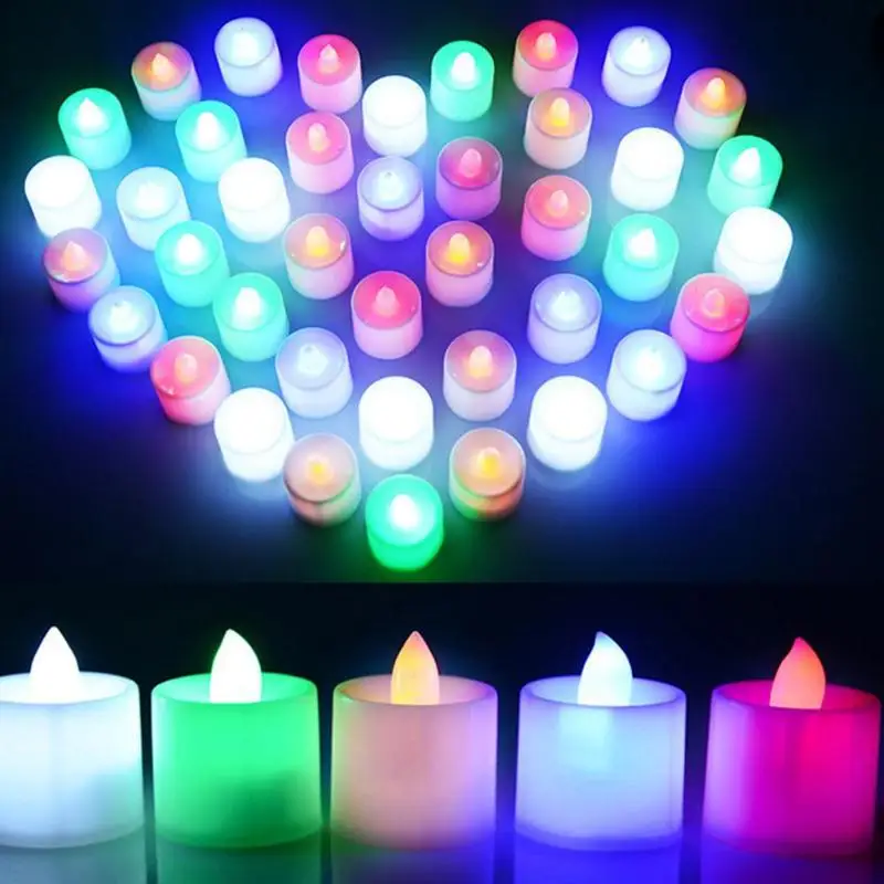 24 шт мульти-Цвет светодиодный свечи Батарея батареях моделирование мигающий Цвет пламени светодиодный Чай свет лампы в виде свечей на