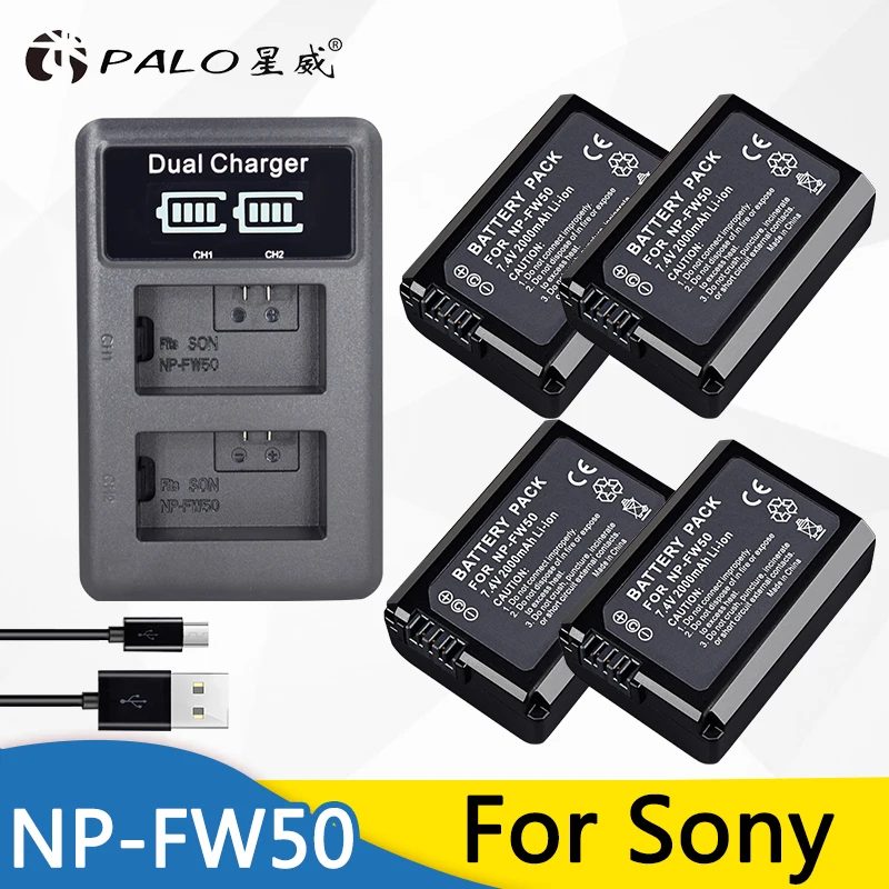 Комплект из 4 предметов NP-FW50 NPFW50 Камера Батарея+ ЖК-дисплей USB Dual Зарядное устройство для sony A6000 5100 a3000 a35 A55 a7s II alpha 55 alpha 7 A72 A7R Nex7 NE