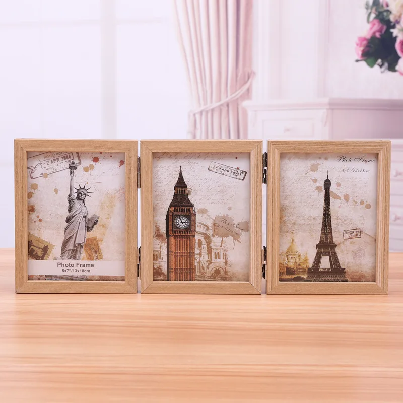 

CreativeThree-Fold Photo Frame Table Vintage 5 Inch-6-7-8 Inch Three-Sided Folding Photo Frame Home Decor Wedding Photo Frame