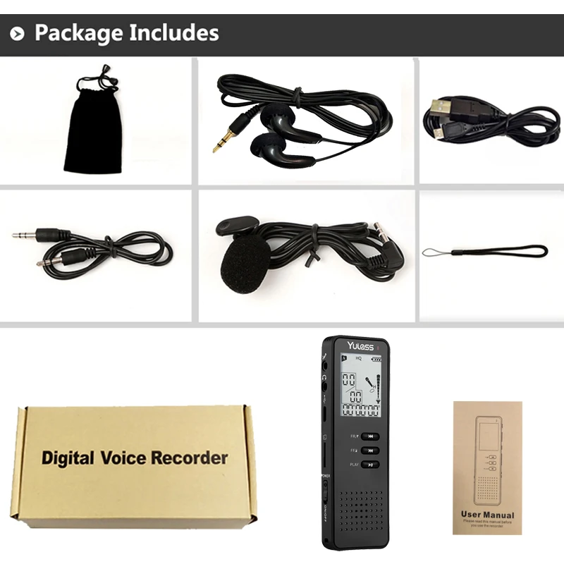 Digital Voice Recorder by Yulass 8GB Dictaphone Professional Portable Sound Audio Recorder with Mp3 Player/TF Card to 64GB Black