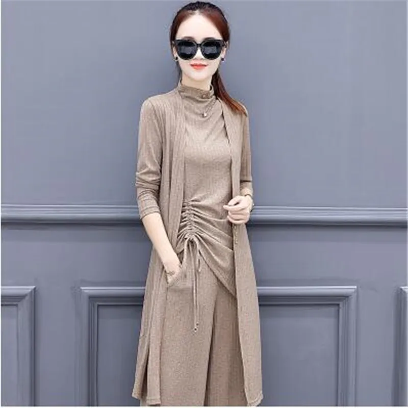 Pièces Longues Vêtements Automne Nouveau Grande Élasticité Ensemble 3 Style Produit creamy Femmes Black coffee Femelle Tempérament Clothing788 white Taille Européen Manches wF0W4qP