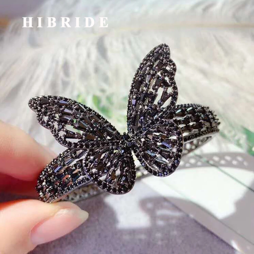 Hibrid роскошный дизайн, Блестящая бабочка, кубический цирконий, багет, манжета, браслет и браслеты, модные ювелирные изделия, браслеты, B-143