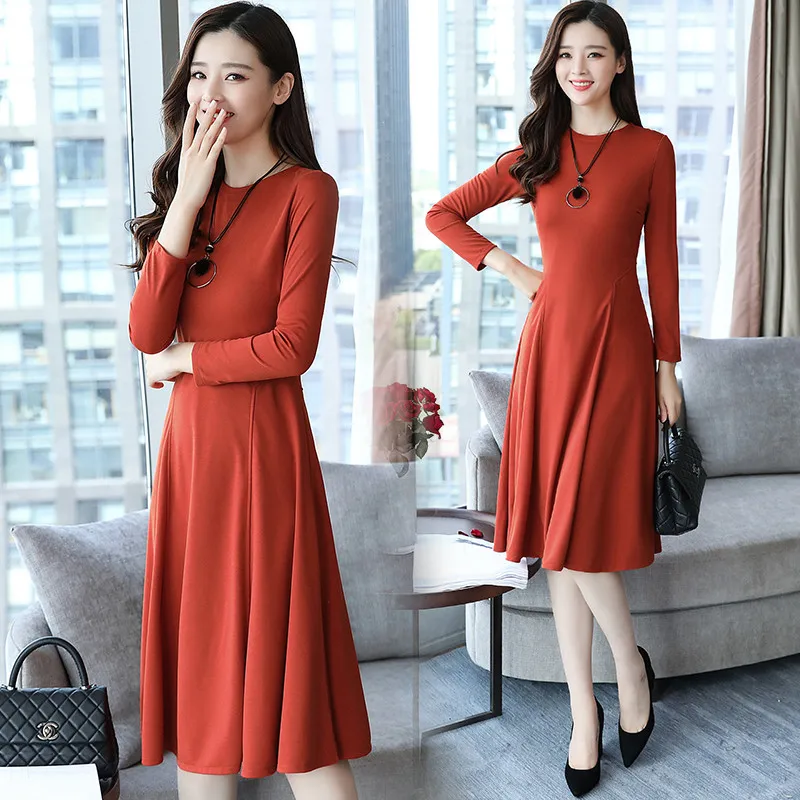 

Autumn Style Women Work A-line Long Dresses 2018 New Arrival Casual Black O Neck Long Sleeve Party Dress Vestido