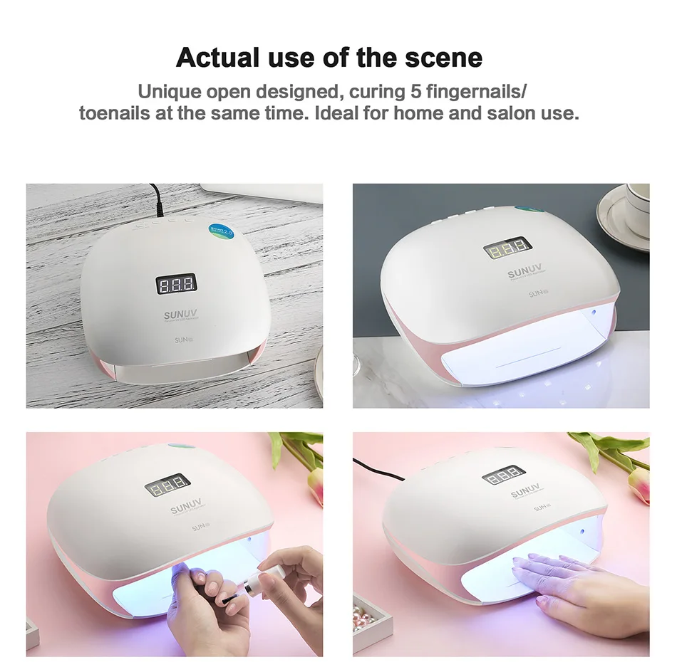 Secador de Unhas Híbrida para Unhas Polonês com Sensor Arte do Unha Sunuv Led Lâmpada Gel Inteligente Display Lcd Manicure Salão Rosa Sun4s 48 w uv 9 polonês com sensor inteligente display lcd manicure salão arte do prego rosa