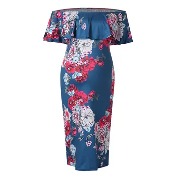 

Pregnancy Dress Photography Props Ruffle Off Shoulder Floral Print Dresses Robe Grossesse Knee-Length Maternity Summer Dress